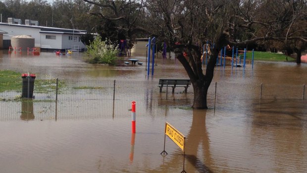 A flooded playground near the Avoca River in Charlton on Saturday,