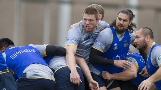 Blake Enever, centre, will have his second start of the season against the Highlanders.
