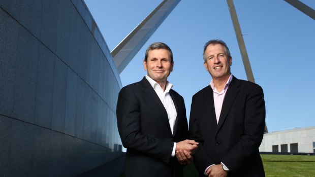 Chris Uhlmann and Steve Lewis at Parliament House in Canberra.