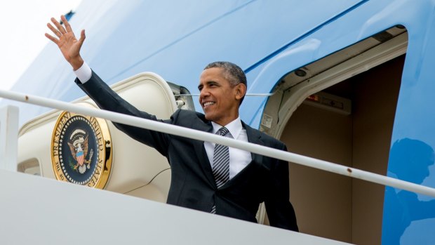 President Barack Obama boards Air Force One to fly to New York for the United Nations   Sustainable Development Summit.