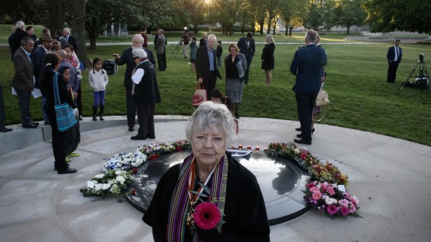 Shirley Shackleton at the war correspondents memorial in Canberra 