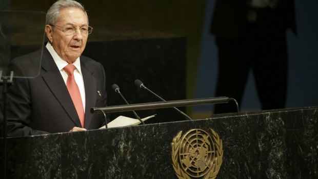 Cuba's President Raul Castro addresses the Sustainable Development Summit on Saturday.