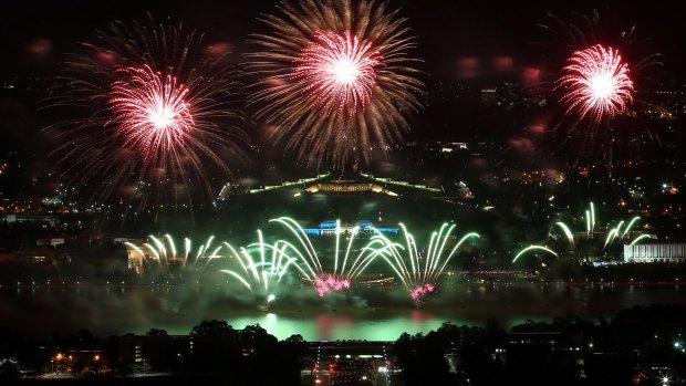 Skyfire fireworks display over Lake Burley Griffin in Canberra on Saturday 15 March 2014. Photo: Alex Ellinghausen