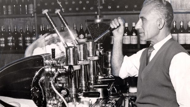 One of Sydney's first coffee haunts: The espresso station at Chianti, in Elizabeth Street, near Central Station in 1957.