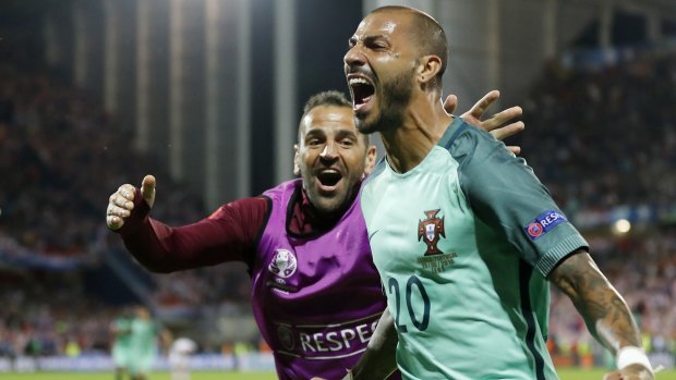 Joyous: Portugal's Ricardo Quaresma celebrates after scoring during the Euro 2016 round of 16 match between Croatia and Portugal at the Bollaert stadium.