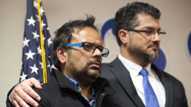 Farhan Khan, left, brother-in-law of one of the suspects involved in a shooting in San Bernardino.