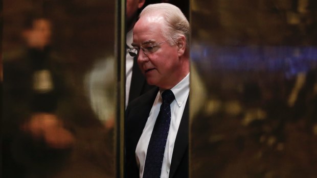 Trump Tower elevators close on Obamacare-critic Tom Price, who has been picked for Health Secretary in the Trump administration.