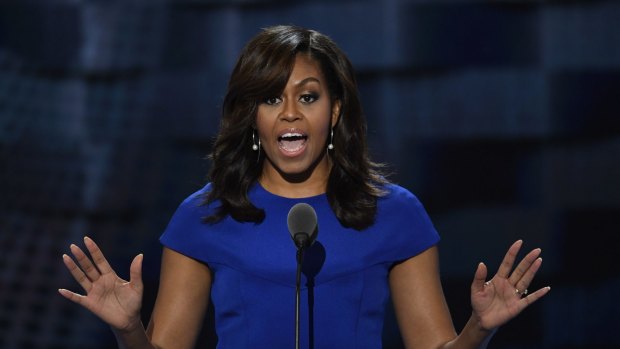 US First Lady Michelle Obama speaks during the Democratic National Convention (DNC) in Philadelphia, Pennsylvania, on Monday.