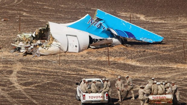 Wreckage of the downed Russian Metrojet plane.