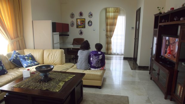 The living room in the Ewa'a shelter for women and children in Abu Dhabi. The women from Nigeria said they wanted to return home as soon as possible.