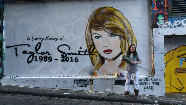 A mural by Melbourne graffiti artist Lushsux in Hosier Lane. The mural was painted in response to the spat between Taylor Swift and Kim Kardashian over her husband Kanye West's song <i>Famous</i>.