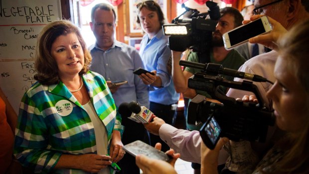 Karen Handel, Republican candidate for Georgia's 6th congressional district at a campaign stop on Monday.
The seat has been in her party's hands since 1979.