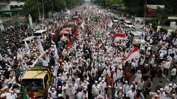 Thousands protest against Jakarta governor Basuki Tjahaja Purnama in the Indonesian capital in November.
