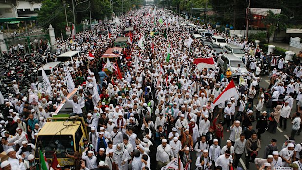 Thousands protest against Jakarta governor Basuki Tjahaja Purnama in the Indonesian capital in November.