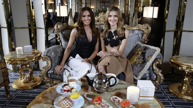 Kyly Clarke and Kate Waterhouse have high tea at the InterContinental in Double Bay.
