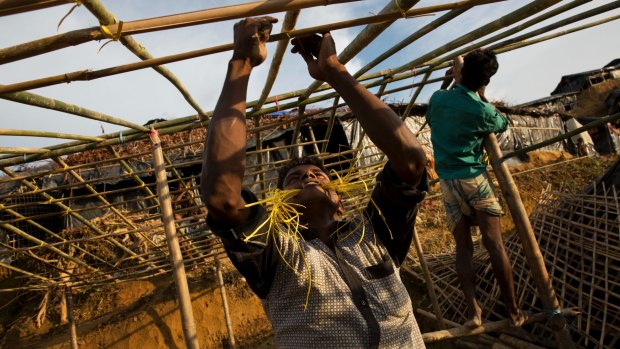 Rohingya Muslims build new shelters in Balukhali refugee camp, Bangladesh. 