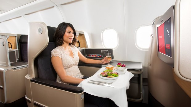 The seat width is a comfortable 23 inches (58.4cm) with a pitch of 73 inches (185.4cm) allowing plenty of leg room. cr: Qantas (handout imageÂ supplied via journalist for use in Traveller, noÂ syndication)
Qantas
See filename.Â 