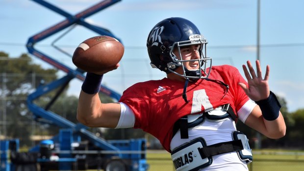 Quarterback Sam Glaesmann from Rice University in Houston during a training session  in Sydney. 