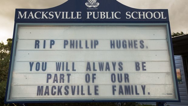 A school in Macksville displays a message in memory of Australian cricketer Phillip Hughes.