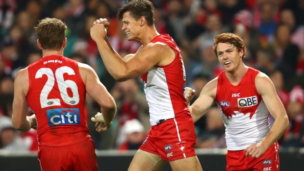 Big game: Sydney's Callum Sinclair kicked a career-best five goals in the win over St Kilda.