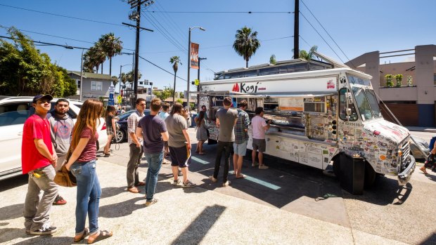 Take-away lunch at a mobile food truck, Venice, Los Angeles. 