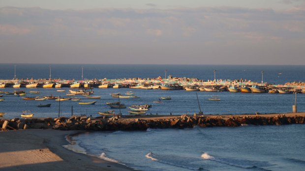 Fishing boats on the Gaza Strip's Mediterranean coast.