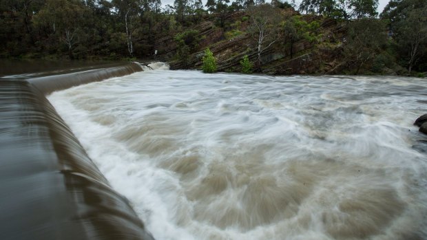 Dight's Falls in Abbotsford during the wet weather conditions in Melbourne. 