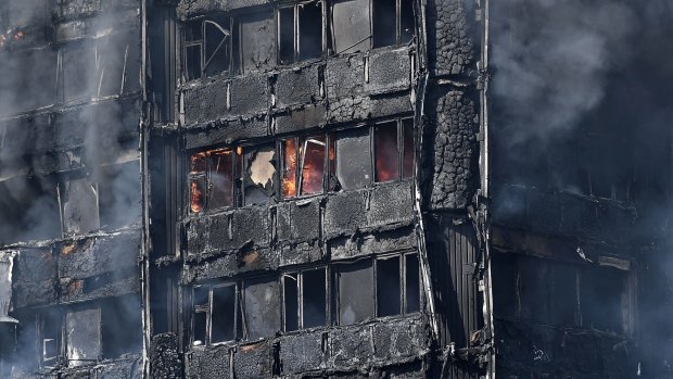 The charred remains of the Grenfell Tower block in west London.