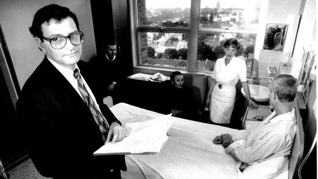 Prof. David Cooper with some members of his staff with a patient in the Aids ward of St. Vincent's Hospital, 1991.