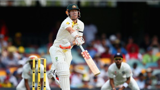 David Warner is hit on the thumb by a delivery from Umesh Yadav on the fourth day of the second Test.