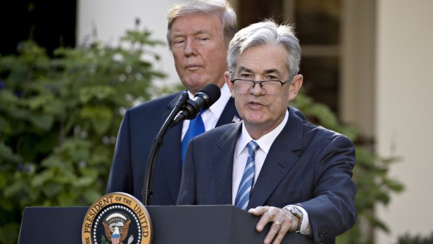 Jerome Powell, governor of the U.S. Federal Reserve and President Donald Trump's nominee as chairman of the Federal Reserve, speaks as Trump, left, listens during a nomination announcement in the Rose Garden of the White House in Washington on Thursday.