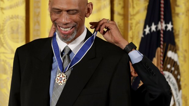 Where's Obama?: US president awards the Presidential Medal of Freedom to NBA all-time leading scorer and social justice advocate Kareem Abdul-Jabbar.