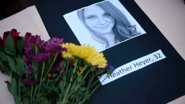 A portrait of Heather Heyer, killed when a vehicle drove through anti-Nazi protesters in Charlottesville.