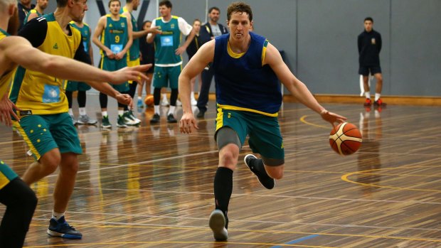 Pistons pumping: Detroit big man Cameron Bairstow on the run at the Boomers camp.