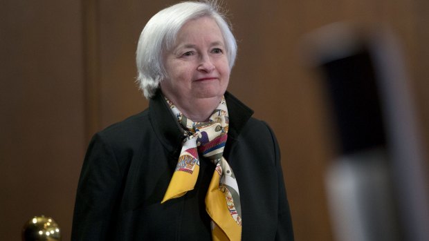 Janet Yellen, chair of the  Federal Reserve, arrives for a news conference.