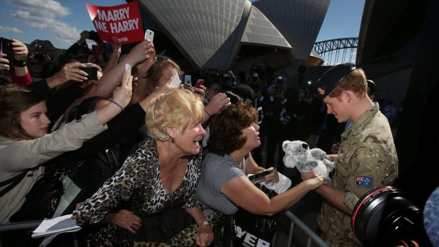 Well-wishers greet Prince Harry at the Opera House in May 2015.