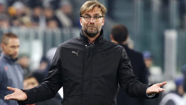 Borussia Dortmund's coach Jurgen Klopp reacts at a decision.