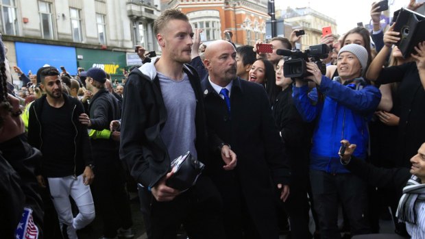 Leicester City's Jamie Vardy arrives at San Carlo Pizzeria for a celebratory lunch after they clinched the most improbable of Premier League titles.