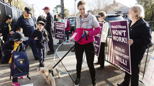 West Connex protesters outside Haberfield Public School. Community groups were least likely to gain access to government documents, the Information Commissioner found.
