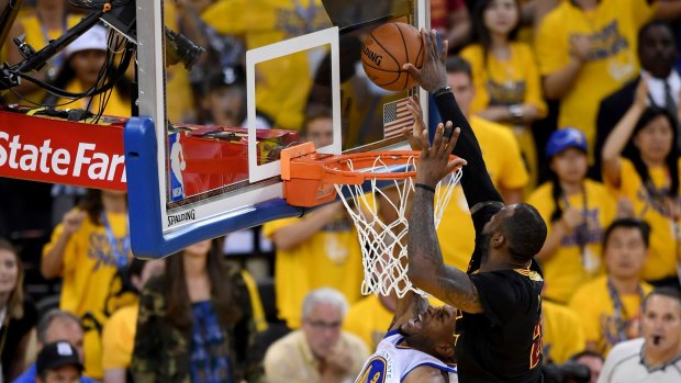 Rejected: LeBron James makes a crucial block on Andre Iguodala.