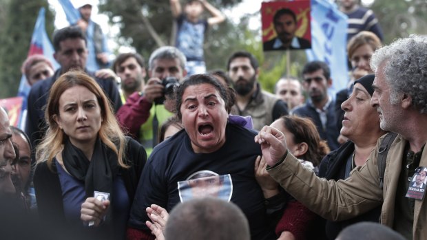 A relative of Serdar Ben, 33, one of the victims of the October 10 bombing, at  his funeral in Istanbul. 