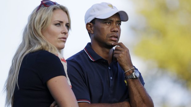 Moved on: Lindsey Vonn with former partner Tiger Woods.