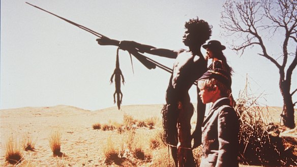 David Dalaithngu, Jenny Agutter and Lucien John in the 1971 film Walkabout.