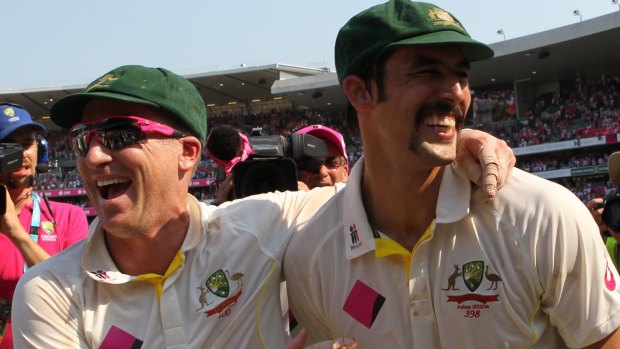 Men on a mission: Brad Haddin and Mitchell Johnson were pivotal to Australia's last home Ashes whitewash.