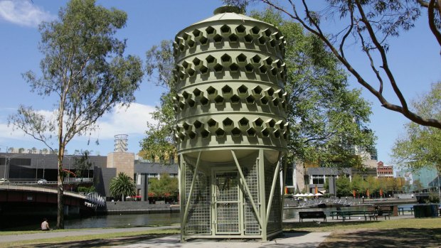 The Batman Gardens pigeon coop in 2007, the year after it was installed. 