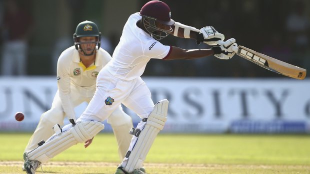 A pair on debut:  Rajendra Chandrika of West Indies edges and is caught off the bowling of Mitchell Starc.