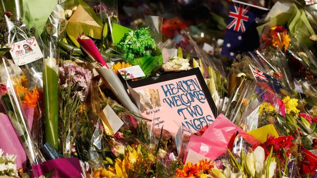 Messages and flowers placed in respect of the victims of the Lindt Cafe siege in Martin Place, Sydney, in December 2014. There were more than 100,000 bouquets laid during the days after the siege.