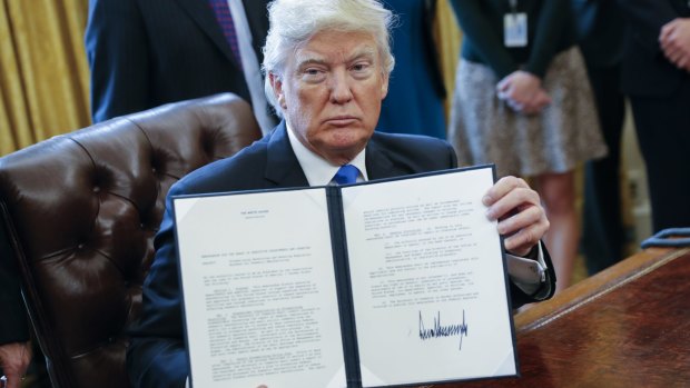 US President Donald Trump signs the Keystone pipeline executive order in   January.