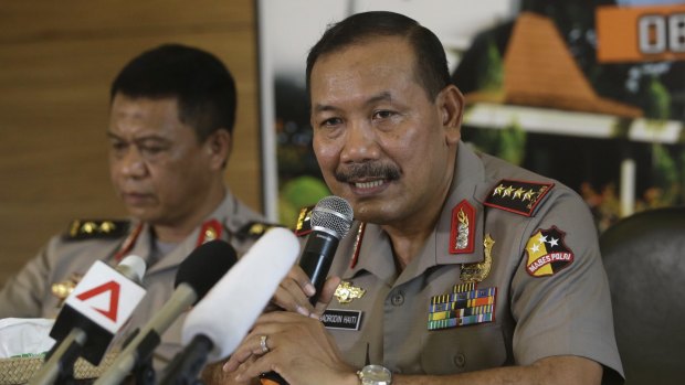 Indonesia's national police chief  Badrodin Haiti speaks to reporters after the January 14 attacks.