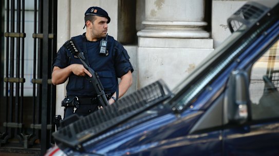 An armed police officer on Las Ramblas in Barcelona on Friday.